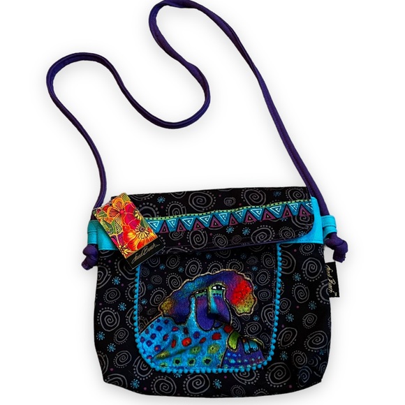 Laurel Burch Handbags - NEW Laurel Burch Crossbody Purse Artsy Dog Color Block Canvas Pockets Black Teal
